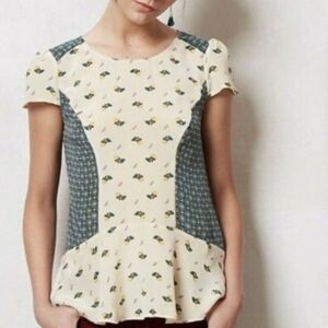 Maeve Anthropologiie Short Sleeve Peplum Silk Top- size 6